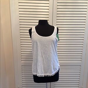 NWT Lilly Pulitzer White Sleeveless Tank Top with Pom-Pom Trim size L